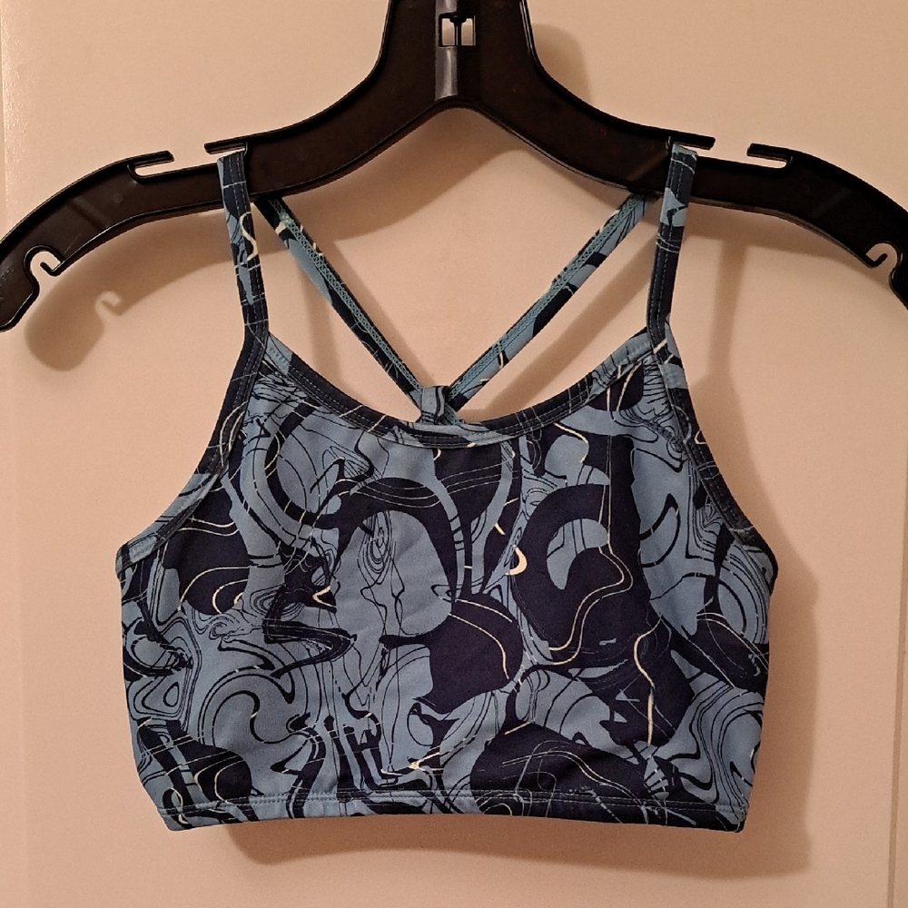 NWOT "Z by Zella" Girls Blue Abstract Sports Bra, Size L (10/12)